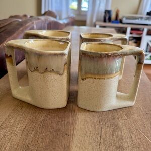 Vintage Rodolfo Padilla Drip Glaze Stoneware Mugs Cream Stacking Set of 4